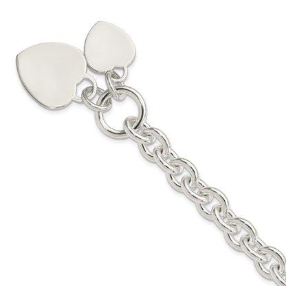 7.75 Inch Sterling Silver Engraveable Heart Disc On Fancy Link Toggle Bracelet
