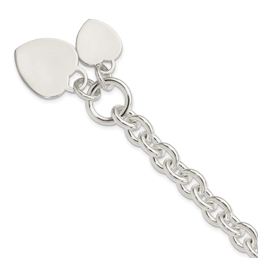 7.75 Inch Sterling Silver Engraveable Heart Disc On Fancy Link Toggle Bracelet