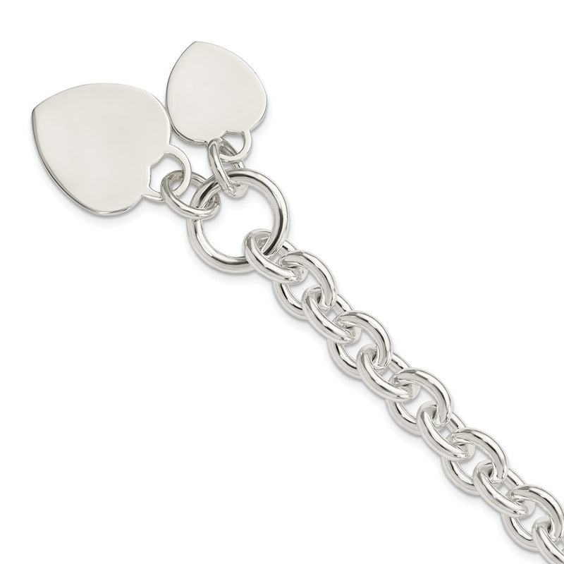 7.75 Inch Sterling Silver Engraveable Heart Disc On Fancy Link Toggle Bracelet