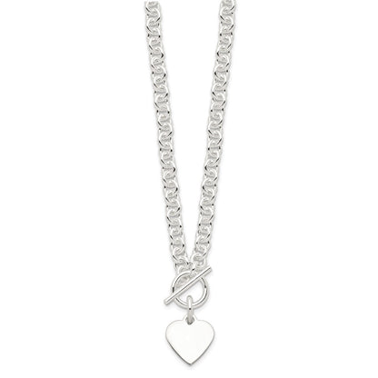 Sterling Silver Engraveable Heart Disc On Fancy Link Toggle 18In Necklace