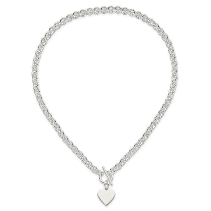 Sterling Silver Engraveable Heart Disc On Fancy Link Toggle 18In Necklace