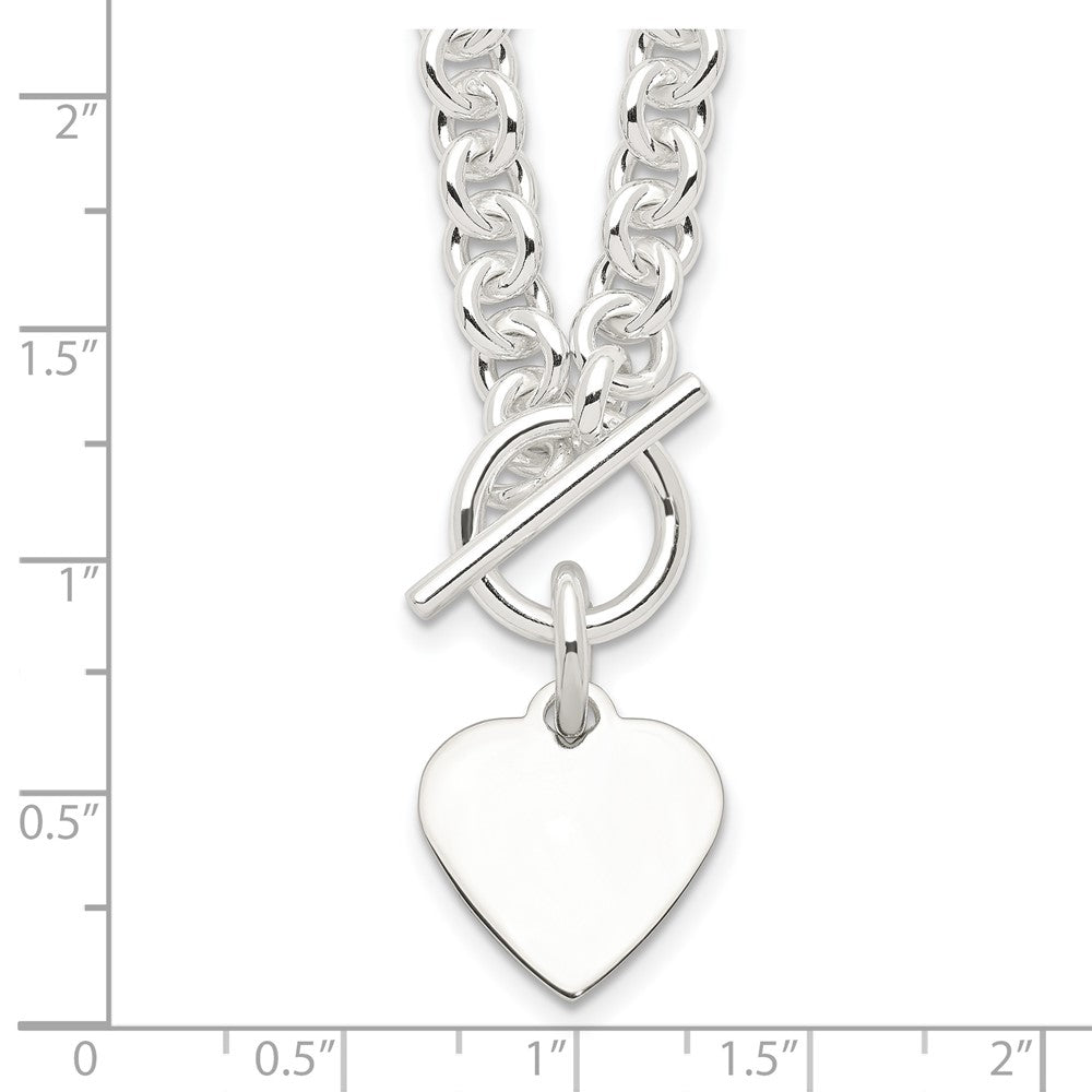 Sterling Silver Engraveable Heart Disc On Fancy Link Toggle 18In Necklace