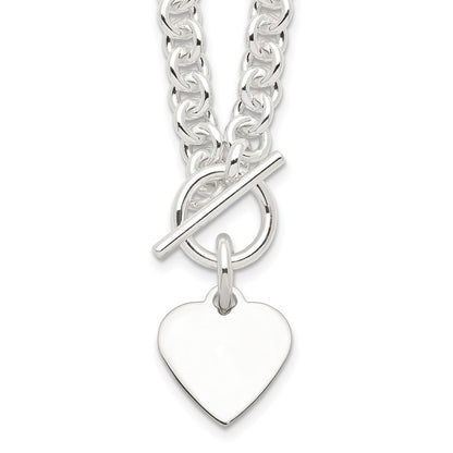 Sterling Silver Engraveable Heart Disc On Fancy Link Toggle 18In Necklace
