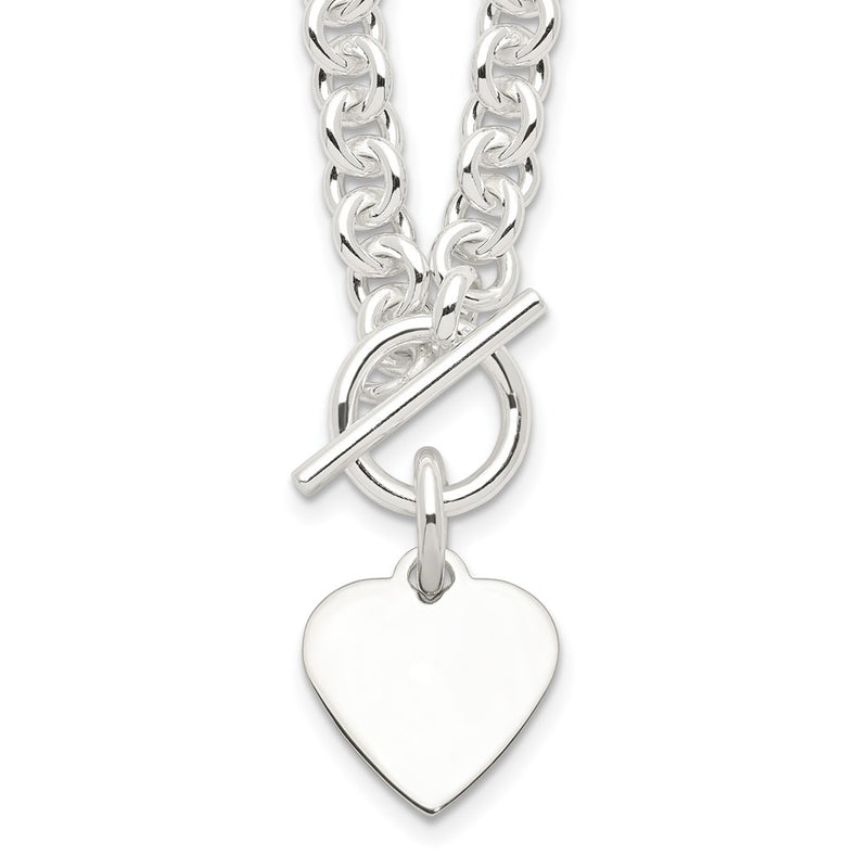 Sterling Silver Engraveable Heart Disc On Fancy Link Toggle 18In Necklace