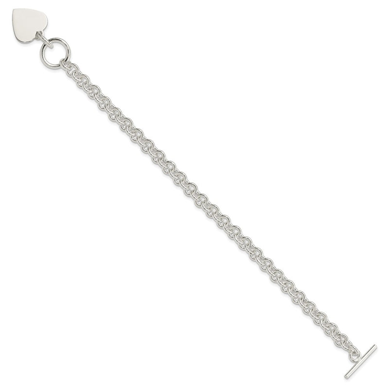 8.75 Inch Sterling Silver Engraveable Heart Disc On Fancy Link Toggle Bracelet