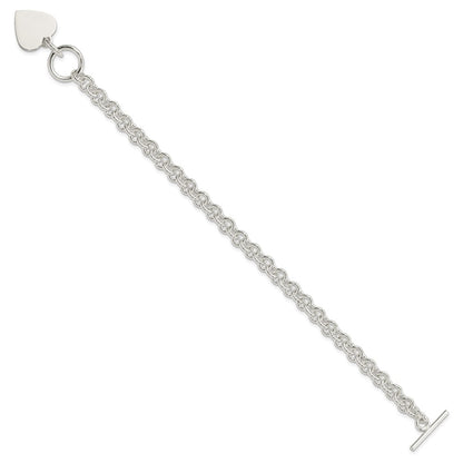 7.75 Inch Sterling Silver Engraveable Heart Disc On Fancy Link Toggle 7.75In Bracelet