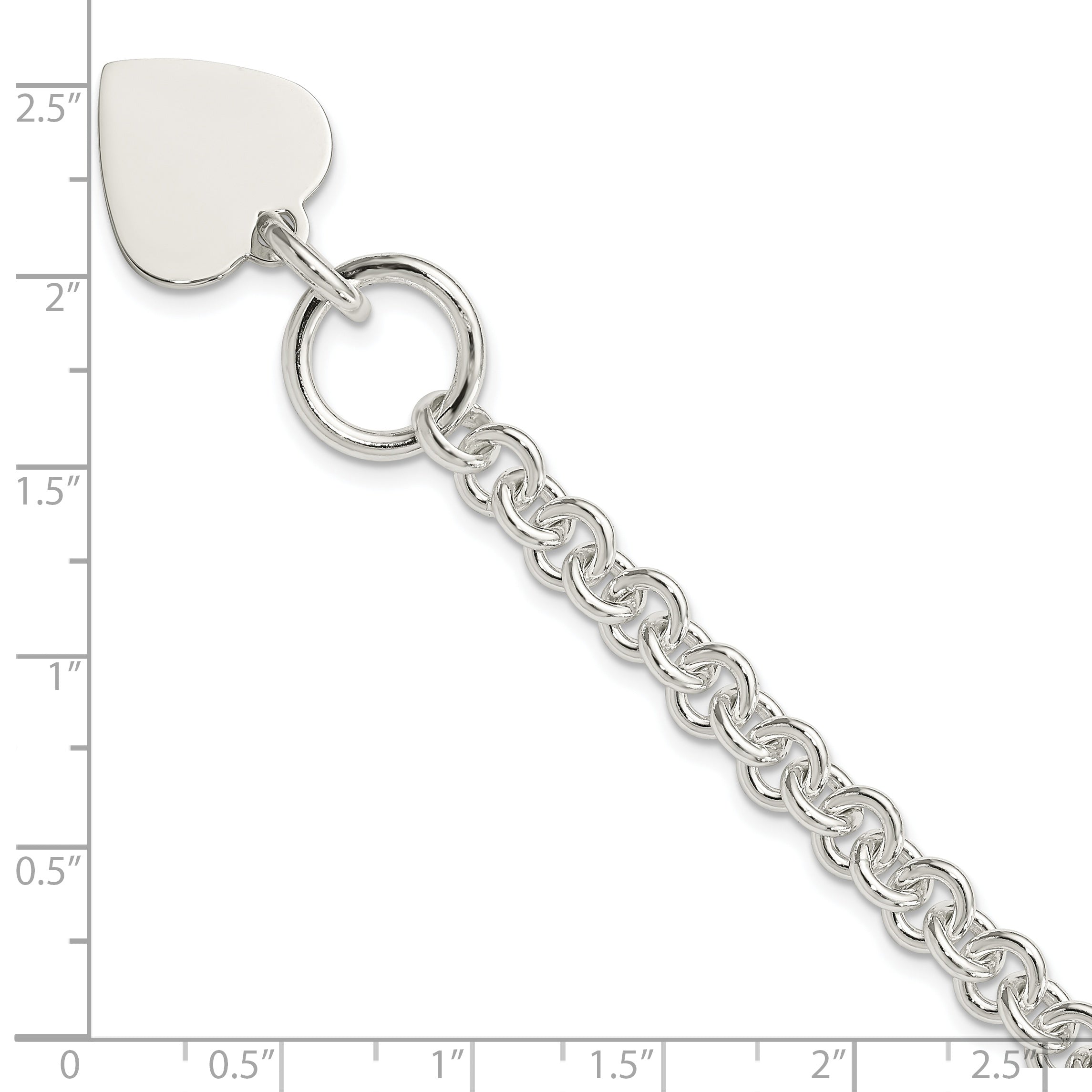 7.75 Inch Sterling Silver Engraveable Heart Disc On Fancy Link Toggle 7.75In Bracelet