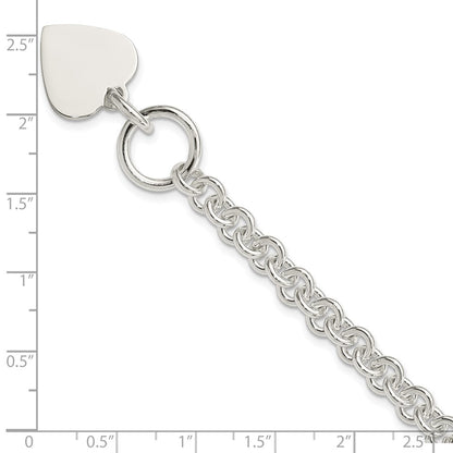 7.75 Inch Sterling Silver Engraveable Heart Disc On Fancy Link Toggle 7.75In Bracelet