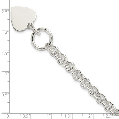 8.75 Inch Sterling Silver Engraveable Heart Disc On Fancy Link Toggle Bracelet