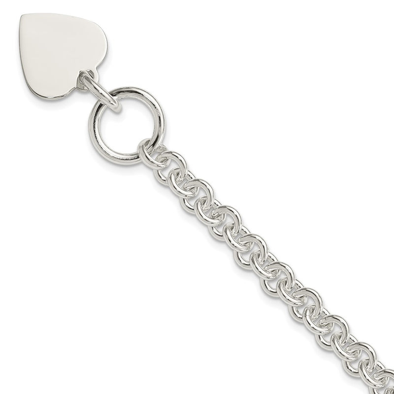 8.75 Inch Sterling Silver Engraveable Heart Disc On Fancy Link Toggle Bracelet