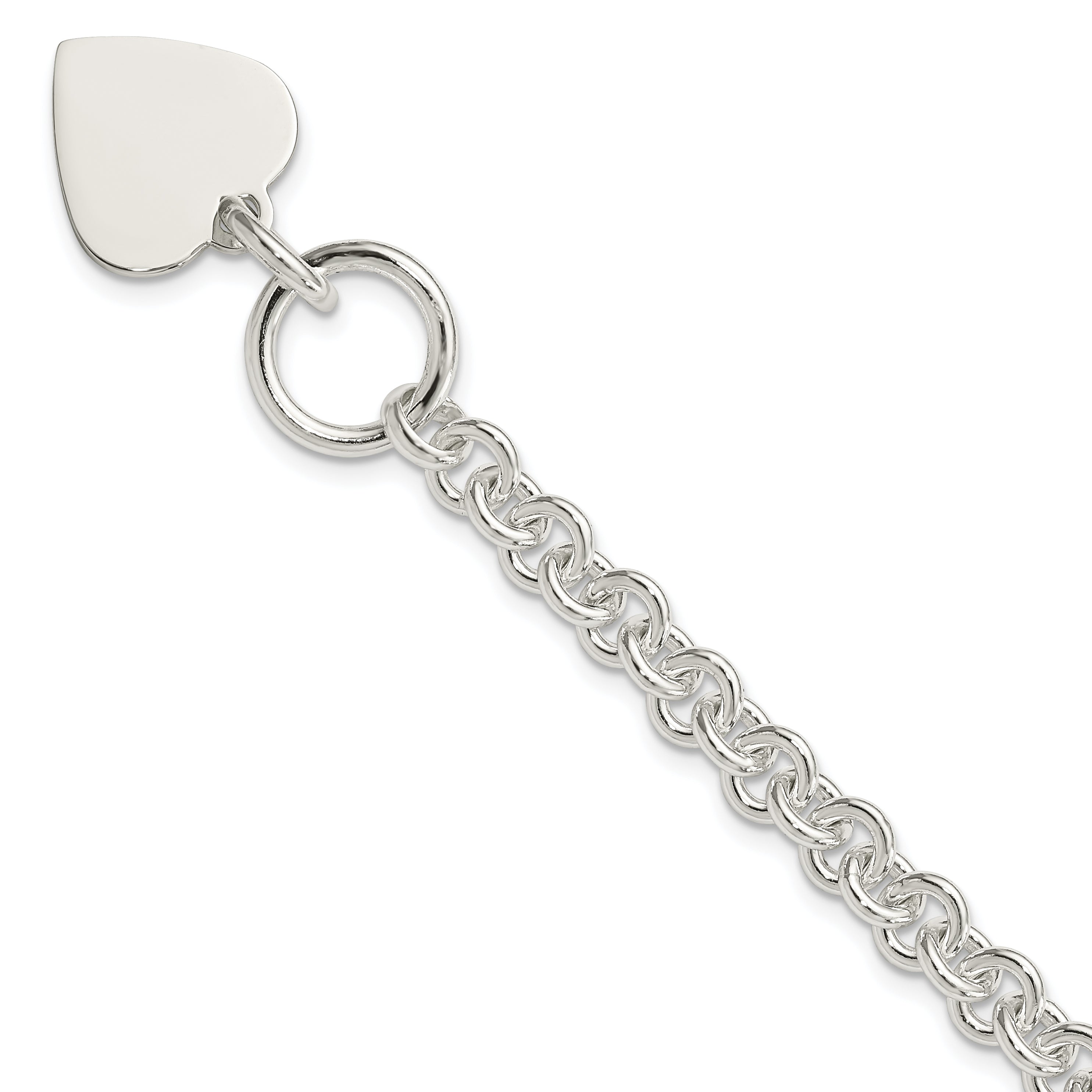 8.75 Inch Sterling Silver Engraveable Heart Disc On Fancy Link Toggle Bracelet