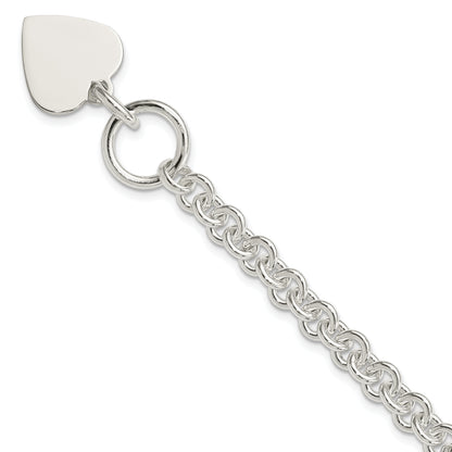 8.75 Inch Sterling Silver Engraveable Heart Disc On Fancy Link Toggle Bracelet