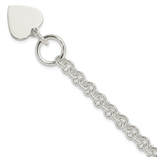 8.75 Inch Sterling Silver Engraveable Heart Disc On Fancy Link Toggle Bracelet