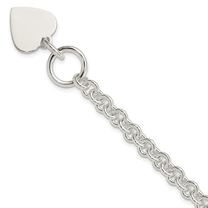 7.75 Inch Sterling Silver Engraveable Heart Disc On Fancy Link Toggle 7.75In Bracelet