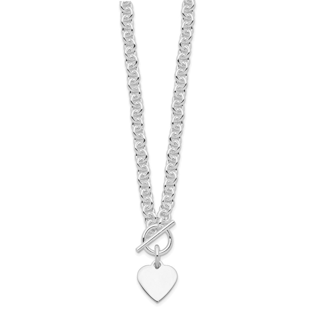 Sterling Silver Rhodium Plated Heart Disc on Toggle 18in Necklace