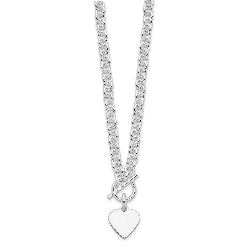 Sterling Silver Rhodium Plated Heart Disc on Toggle 18in Necklace