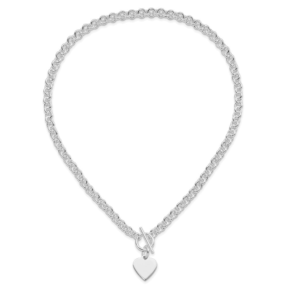 Sterling Silver Rhodium Plated Heart Disc on Toggle 18in Necklace
