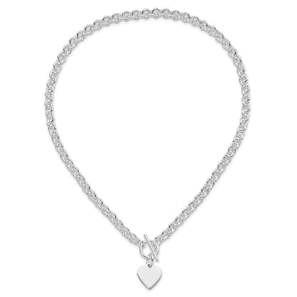 Sterling Silver Rhodium Plated Heart Disc on Toggle 18in Necklace