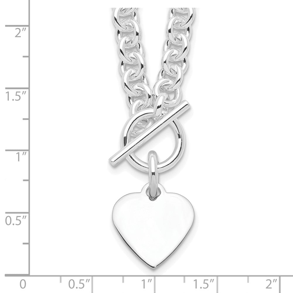 Sterling Silver Rhodium Plated Heart Disc on Toggle 18in Necklace