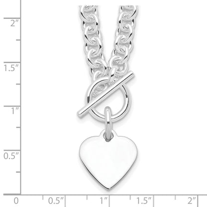Sterling Silver Rhodium Plated Heart Disc on Toggle 18in Necklace