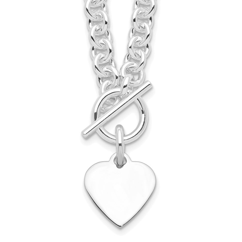 Sterling Silver Rhodium Plated Heart Disc on Toggle 18in Necklace