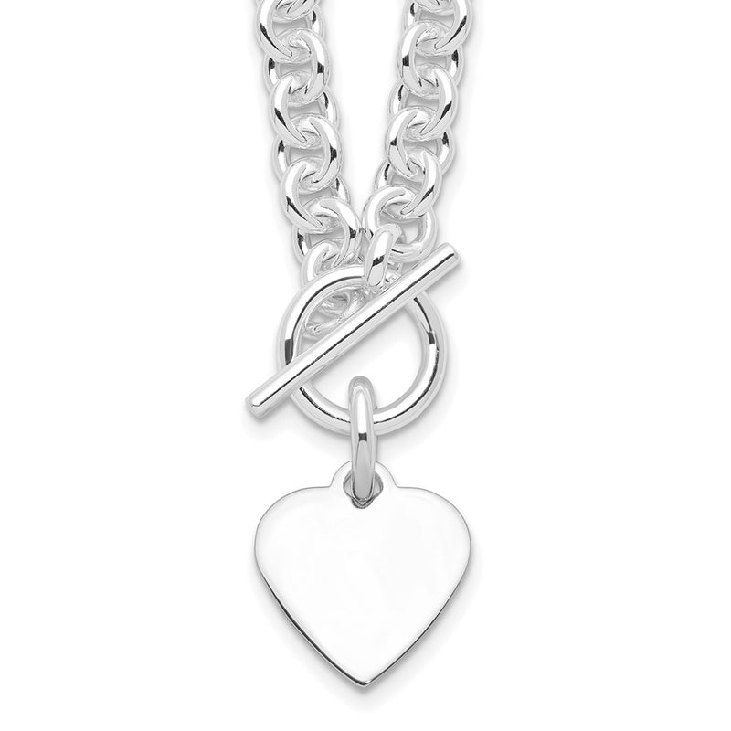 Sterling Silver Rhodium Plated Heart Disc on Toggle 18in Necklace