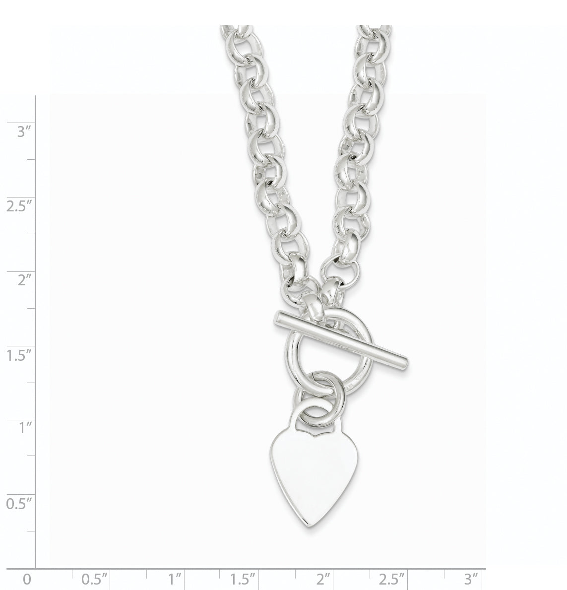8.75 Inch Sterling Silver Engraveable Heart Disc On Fancy Link Toggle Bracelet