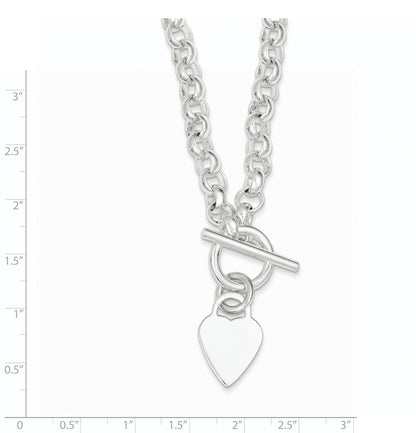 8.75 Inch Sterling Silver Engraveable Heart Disc On Fancy Link Toggle Bracelet