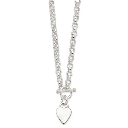 Sterling Silver Engraveable Heart Disc On Fancy Link Toggle Necklace