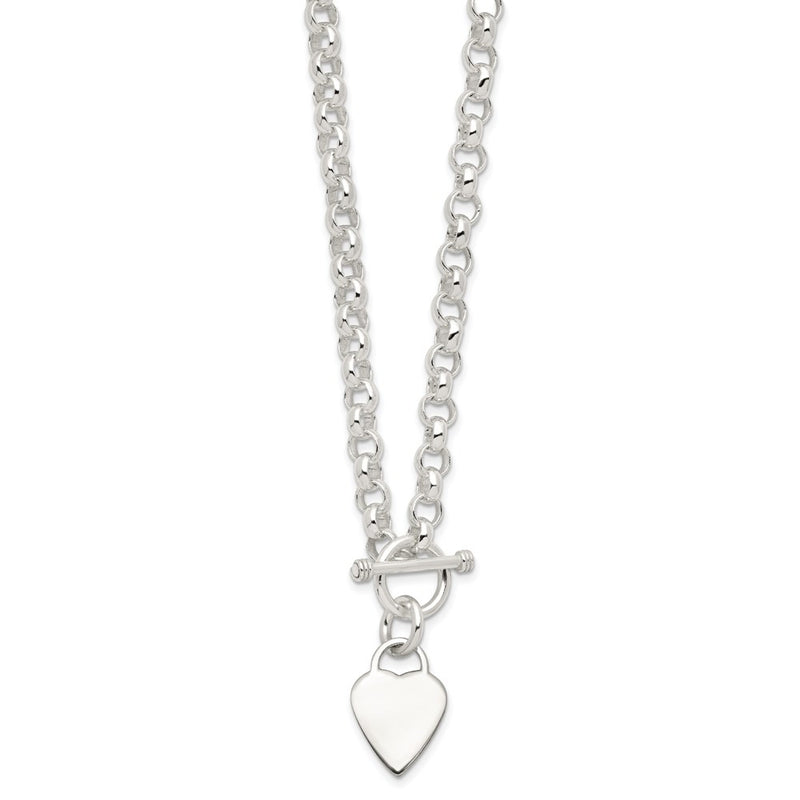Sterling Silver Engraveable Heart Disc On Fancy Link Toggle Necklace