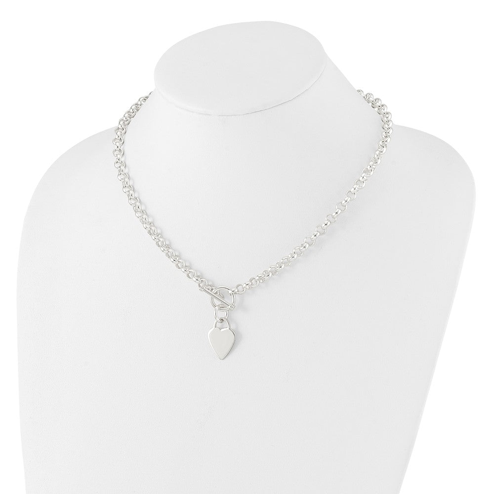 Sterling Silver Engraveable Heart Disc On Fancy Link Toggle Necklace