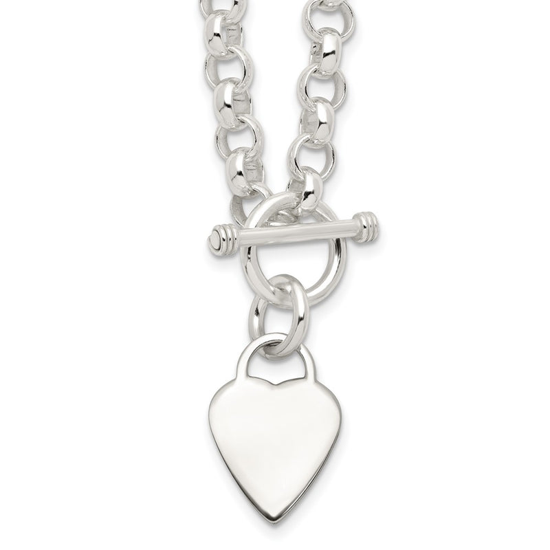 Sterling Silver Engraveable Heart Disc On Fancy Link Toggle Necklace