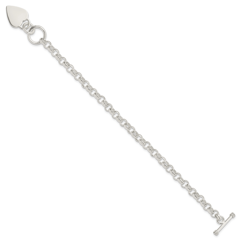 7.75 Inch Sterling Silver Engraveable Heart Disc On Fancy Link Toggle Bracelet