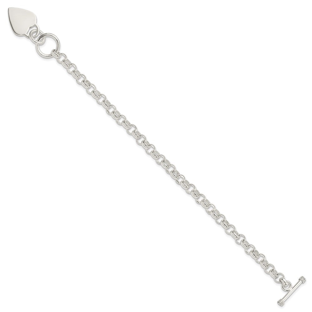 8.75 Inch Sterling Silver Engraveable Heart Disc On Fancy Link Toggle Bracelet