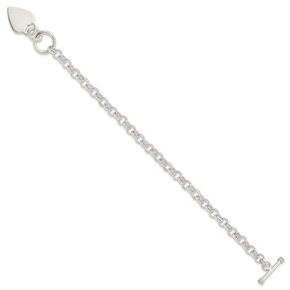 8.75 Inch Sterling Silver Engraveable Heart Disc On Fancy Link Toggle Bracelet