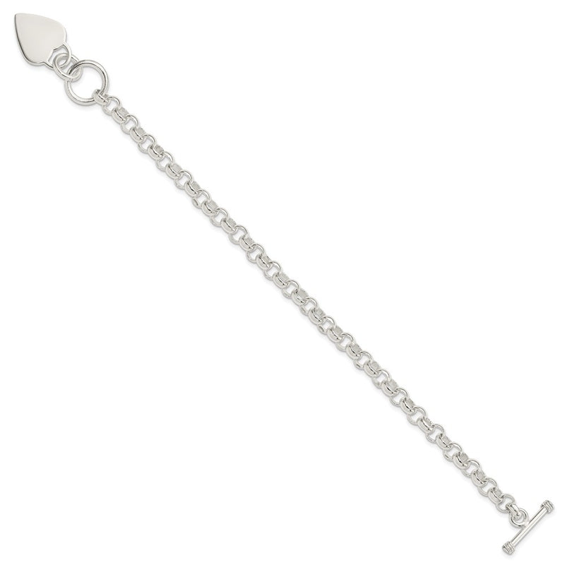 8.75 Inch Sterling Silver Engraveable Heart Disc On Fancy Link Toggle Bracelet