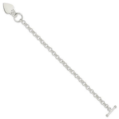 8.75 Inch Sterling Silver Engraveable Heart Disc On Fancy Link Toggle Bracelet
