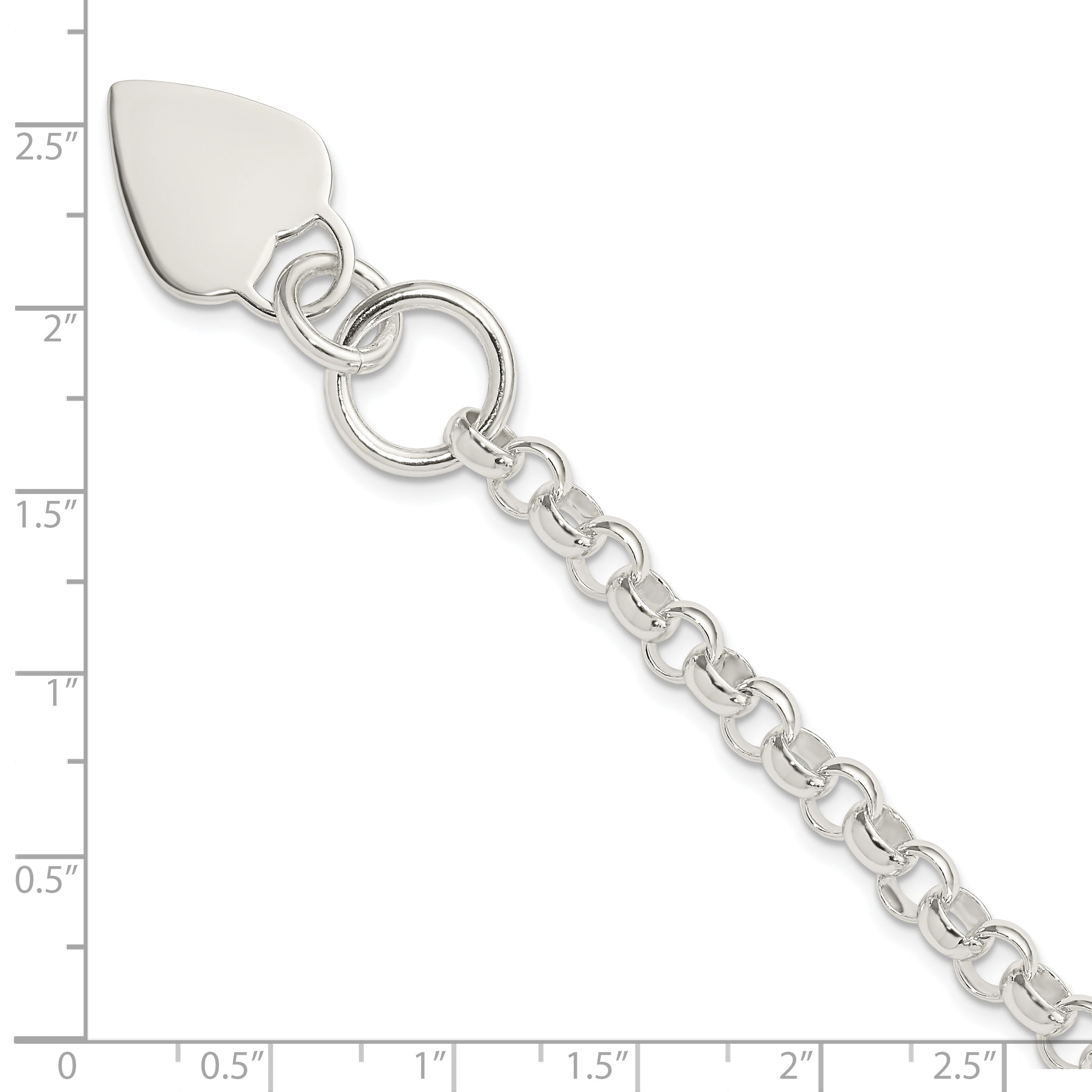 8.75 Inch Sterling Silver Engraveable Heart Disc On Fancy Link Toggle Bracelet