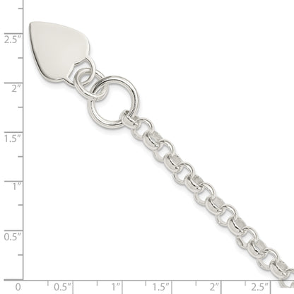 8.75 Inch Sterling Silver Engraveable Heart Disc On Fancy Link Toggle Bracelet