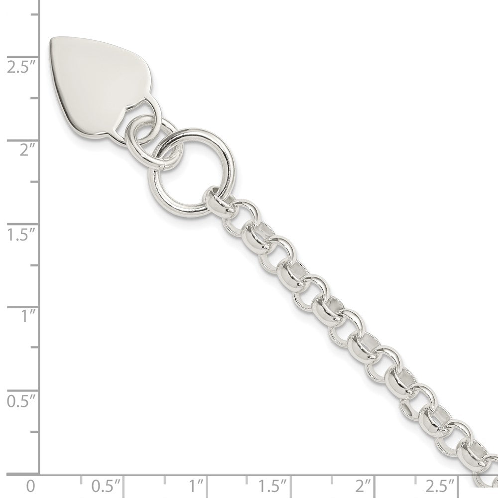 8.75 Inch Sterling Silver Engraveable Heart Disc On Fancy Link Toggle Bracelet