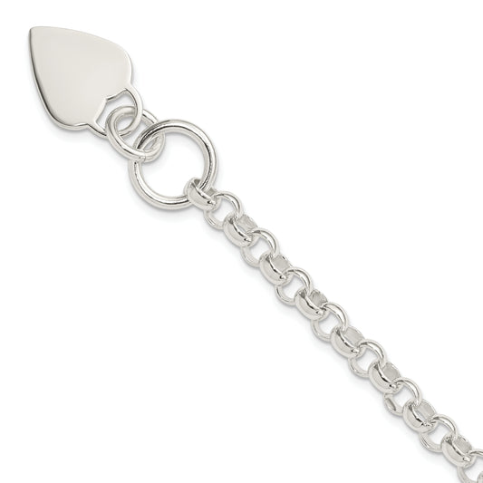 7.75 Inch Sterling Silver Engraveable Heart Disc On Fancy Link Toggle Bracelet