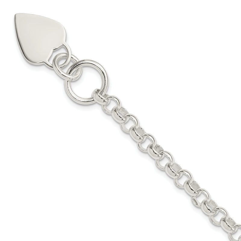 7.75 Inch Sterling Silver Engraveable Heart Disc On Fancy Link Toggle Bracelet