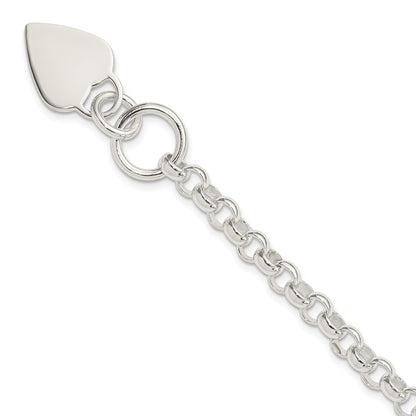 8.75 Inch Sterling Silver Engraveable Heart Disc On Fancy Link Toggle Bracelet