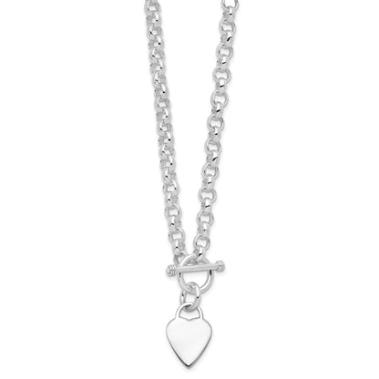 Sterling Silver Rhodium Plated Heart Disc on Toggle Necklace