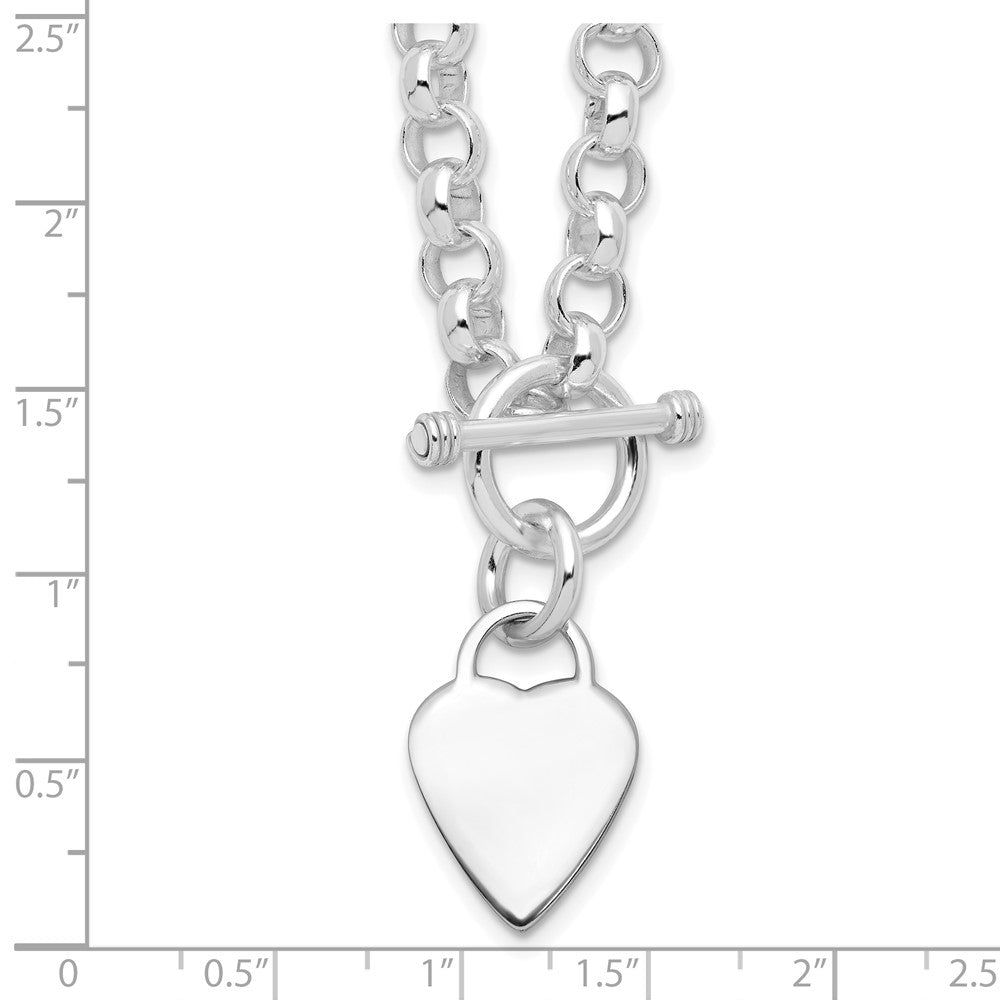 Sterling Silver Rhodium Plated Heart Disc on Toggle Necklace