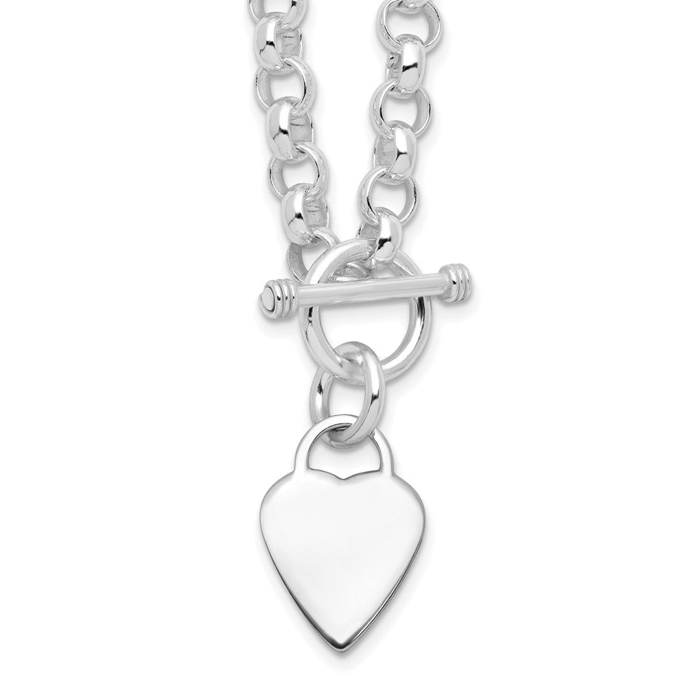 Sterling Silver Rhodium Plated Heart Disc on Toggle Necklace
