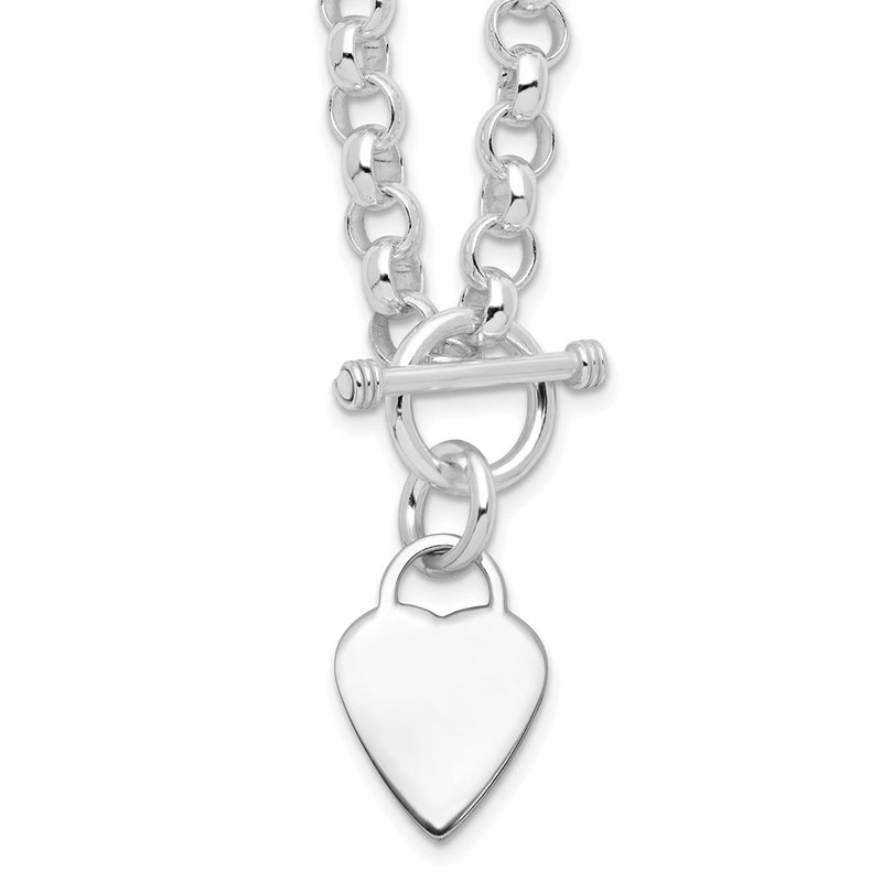 Sterling Silver Rhodium Plated Heart Disc on Toggle Necklace