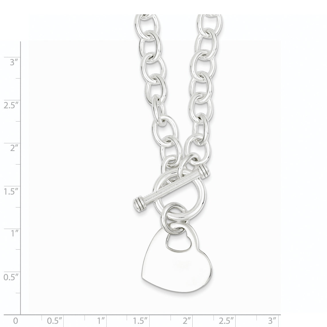8.75 Inch Sterling Silver Engraveable Heart Disc On Fancy Link Toggle Bracelet