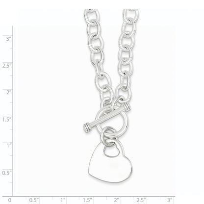 8.75 Inch Sterling Silver Engraveable Heart Disc On Fancy Link Toggle Bracelet