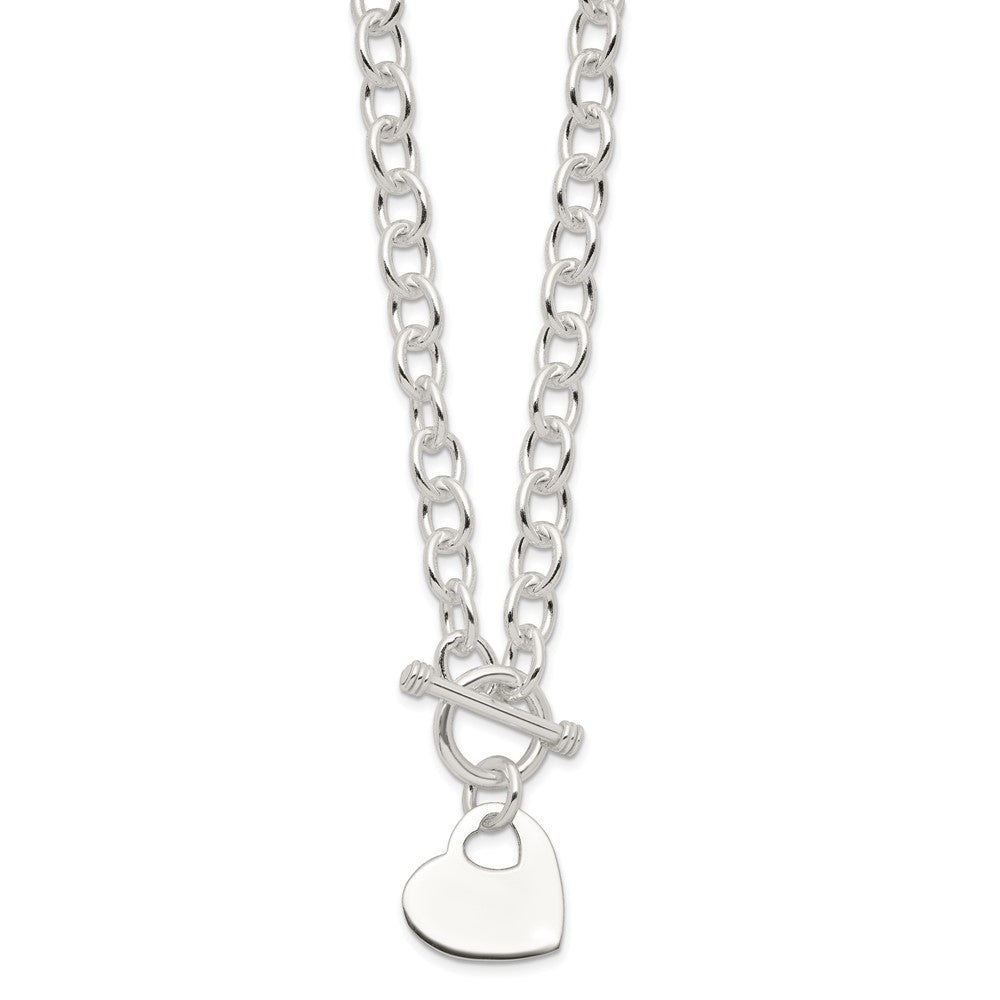 Sterling Silver Engraveable Heart Disc On Fancy Link Toggle Necklace